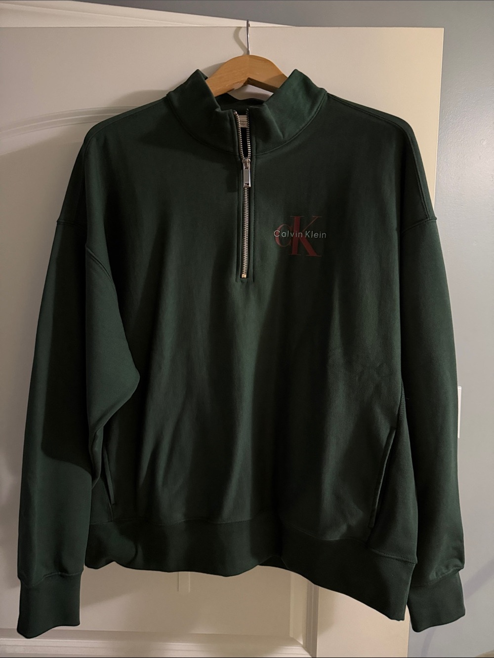 Calvin Klein Men's Dark Forest Green Half-Zip Pullover Sweatshirt